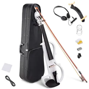 Full Size Electric Violin Solid Wood Silent Fiddle with Amplifier Kit and Hard Case pedal board Portable Travel
