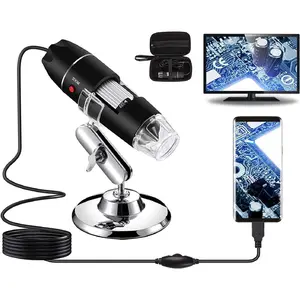 USB Digital Microscope 40X to 1000X, 8 LED Magnification Endoscope Camera with Carrying Case &amp; Metal Stand, Compatible for Android Windows 7 8 10 11 Linux Mac