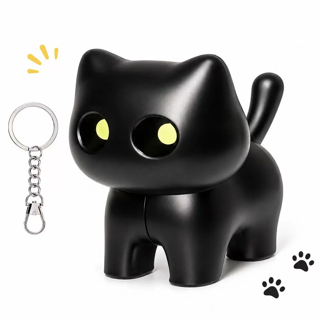 Cute Black Cat Keychain with Realistic Meow Sound, Press Tail Interactive Cat Charm with Glowing Eyes, Funny Mini Gift for Cat Lovers, Backpack Keychain Decoration