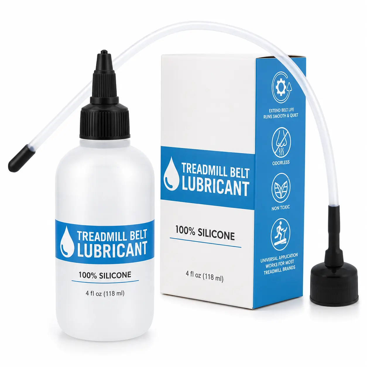 100% Silicone Treadmill Lubricant for Belt Maintenance - 4oz Bottle, Dual Applicators for Easy Lube Application - Extends Life, Smooths Operation