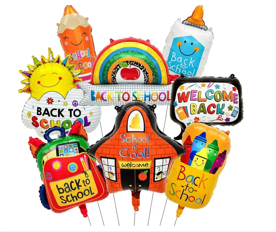 8PCS Back To School Balloons, Pencil Crayon School Bag Foil Balloons Welcome Back Balloons for Back To School Party Decor First Day of School Decorations