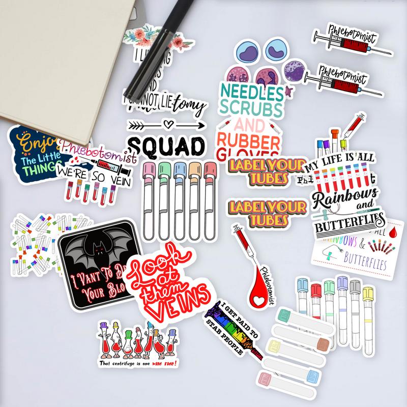 Stickers Pack 20 Pcs Phlebotomy Aesthetic Vinyl Colorful Waterproof Laptop Water Bottle Bumper Car Bike Luggage Guitar Skateboard