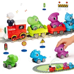 Train Set for Toddlers w/Steam Music & Lights - Electric Train Toys for Kids w/Tracks Including 3 Dinosaur Cars and 3 Trailers Christmase Birthday Gifts for Boys Girls 3 4 5 6+ Years Old