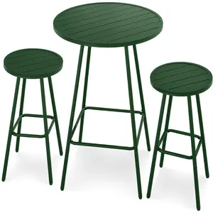Best Choice Products 3-Piece Steel Patio Bar Height Round Bistro Set w/ Backless Stools, Slatted Design