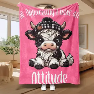 Cartoon Cow Pattern Blanket, Soft Throw Blanket, Air-conditioned Room Blanket, Warm Nap Blanket for Home Office Travel Camping, Bedroom Decor