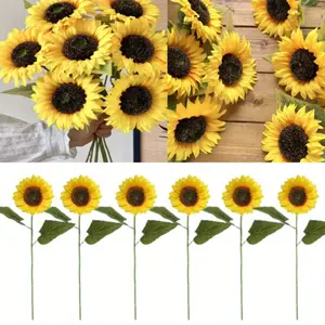6Pcs/Set Artificial Sunflower Flowers,Long Stem Silk Fake Large Sunflowers Decoration for Outdoor Home Wedding Birthday Christmas Party Gifts,DIY Hand Tools Kits