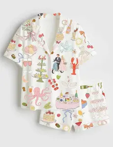 Watercolor Wedding Pajamas, Dolce Vita Bridal Party Gift, Whimsical Summer Satin Pjs, Hand Drawn Aesthetic Loungewear, Luxury Bride Set