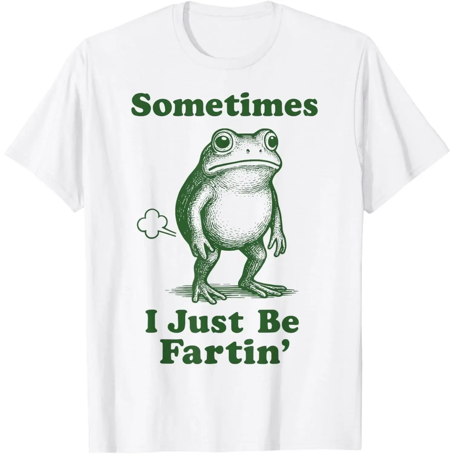 Men's "Sometimes I Just Be Fartin'" Frog Short-Sleeve Round Neck Black Cotton T-Shirt, Casual Breathable Mens Top