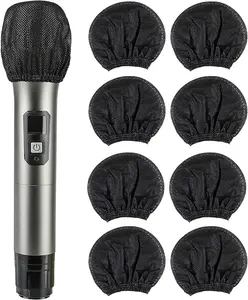 200 Pcs Disposable Microphone Cover Non-Woven Handheld Microphone Windscreen Protective Cap for Recording Room, KTV and Any Shared Environment (Black) LDS-JL