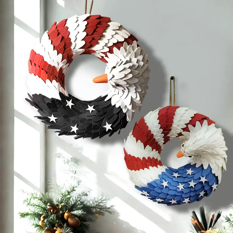 Patriotic Eagle Wreath - Hangable Animal Decor, Veteran-Made American Flag Knot Design, Water-Resistant, Gold Star Mom Gift, Defeated 120km/h Winds for Front Door, Truck Fashion Accessory, Hand, Veterans, 10 In, Fierce Truck Pride, Two Sizes
