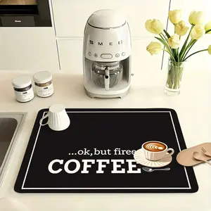 Multi-Functional Kitchen Bar Coaster, Vintage Coffee Letter Print Rubber Mat, Easy Clean, Water Absorbent, Non-Slip, Durable, Home Decor