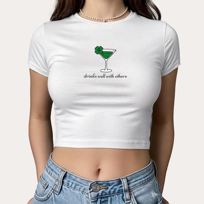Leprechaun Martini Cocktail Vintage St. Paddy's Day Y2K Baby Tee, Clover Baby Tee, Shamrock Baby Tee, Funny Saint Patricks Day, baby tee S55