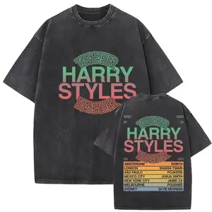 Harry Styles Together Tour 2026 2 Sided Mineral Wash Graphic T-Shirt Heavyweight Cotton Casual Vintage Washed Tee Trendy Tops Unique Trendy Gift