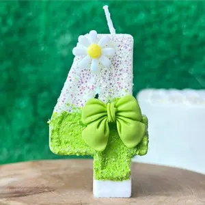 Bow & Flower Decor Birthday Number Candle, 1 Count Creative Sequin Candle Cake Decoration, Cake Decoration Supplies for Girls & Women, Ornaments