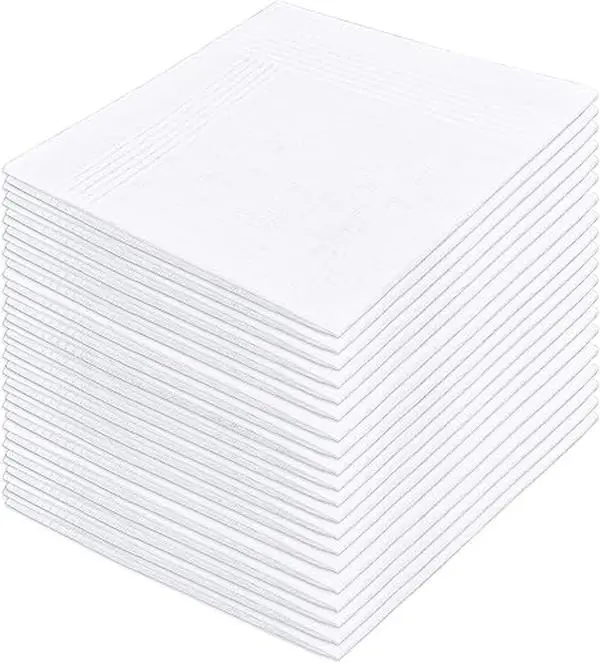 20-Pack Men's Handkerchiefs, Plain 100% Cotton Pocket Squares, Soft & Durable, Large 16x16 Inch for Formal Dining Out, Exercise & Sweat