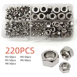 220pcs Hex Bolt Nuts Set, 304 Stainless Steel, M3-M8 Sizes, Ideal for Small Appliances, Construction, Machine Installation Repair, Hex Cap Screws