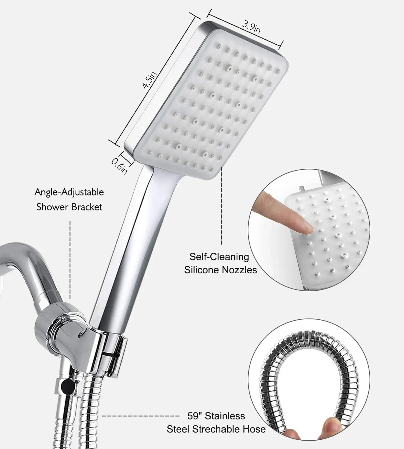 Grich Venus Handheld Shower Head 6 Spray Mode Detachable Stainless Steel