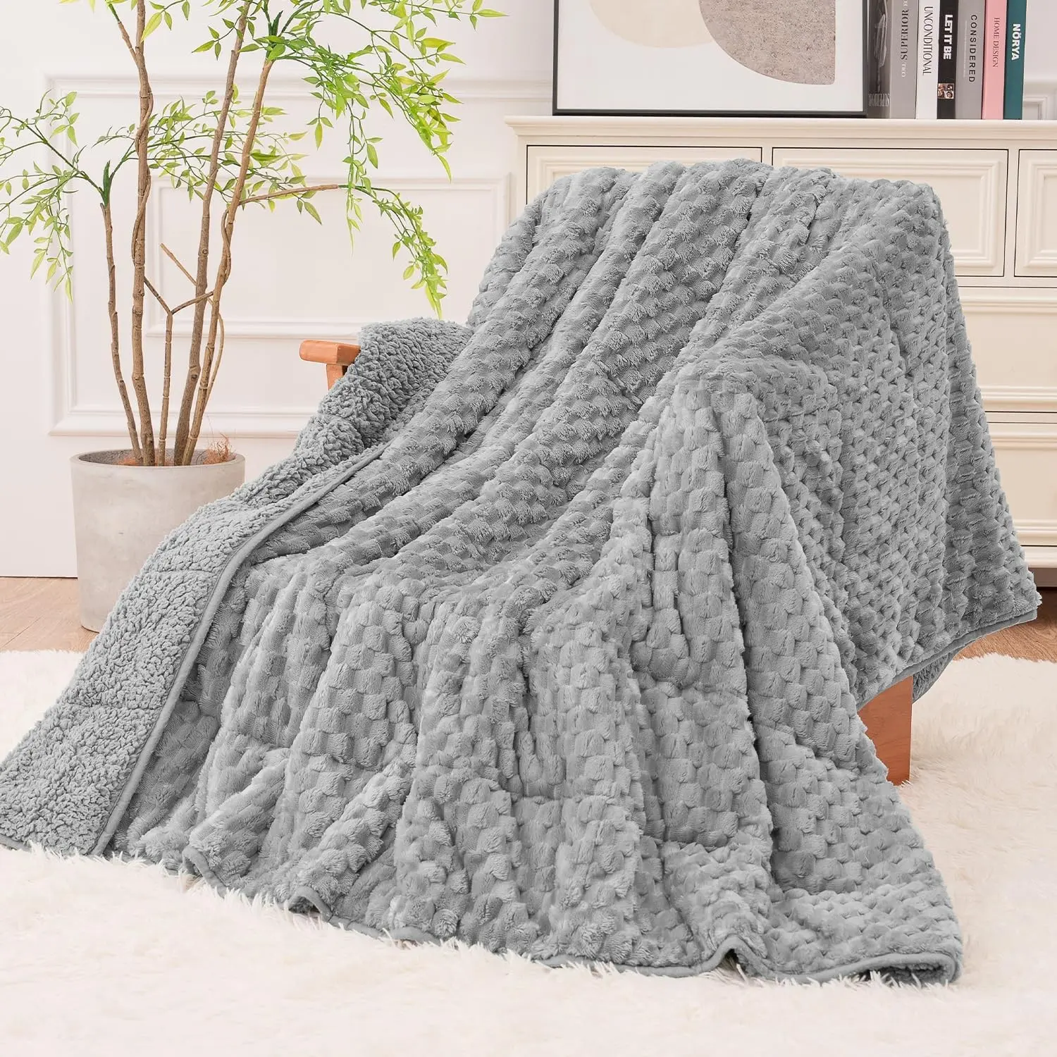 Fleece Sherpa Weighted Blanket for Adults, Ultra Soft Fuzzy, 60"x80" 15lbs | Soothing Weighted Comfort for Calming, 3D Imitation Turtle Shell Luxury Heavy Throw, Reliable 7-Layer Design for Even Weight