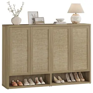 SICOTAS Modular Shoe Storage Cabinet with Doors, 96.8" Wide Rattan Entryway Organizer, 2-Piece Large Shoe Cabinet for Hallway & Living Room, Tall Shoe Rack with Adjustable Shelves
