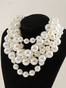 Vintage Elegant Multi-Layer Abs Plastic Faux Pearl Necklace for Women, Perfect for Evening Parties, Gifts, Daily Wear