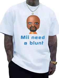 Trendy Mii Character Print T-Shirt, Fun Street Style Short Sleeve, Casual Comfortable Home Wear, Unisex Graphic Tee for Spring & Fall