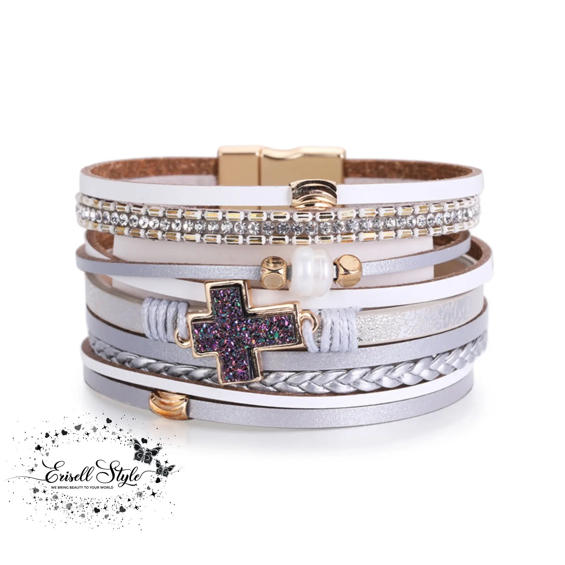 Cross wrap magnet snap bracelet