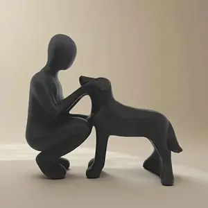 Man & Dog Friendship Statue, Dog Lover Desk Decor, Pet Memorial Gift