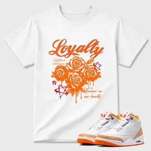 Unisex T-shirt To Match Sneakers Jordan 3 Orange Citrus - Loyalty. 100% Cotton for Casual Wear. Comfortable Summer Unisex T-Shirt to match Jordan Sneaker. Streetwear Style. urban outfitters