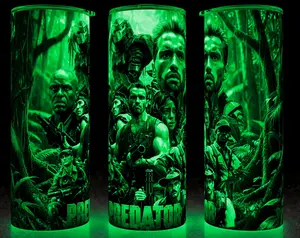 Glow in the Dark Predator 80s Arnold - Dutch - Action Movie Cup Mug 20oz Stainless Steel Tumbler with Slide Closure Lid & Reusable Straw Classic Insulated Drinkware
