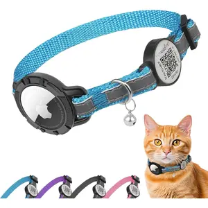 Airtag Cat Collar Breakaway with QR Code Name Tag, Reflective cat collar airtag holder with Bell, Cat ID Tag Personalized, Ultra-Durable, Adjustable, Quick Release, Fits Small Large Cats (8.5-11.5")