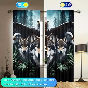 Wild Animal Wolf Eagle Forest Scene Curtains, Polyester Fiber, Modern Design, Home Decor, Bedroom and Living Room Drapes