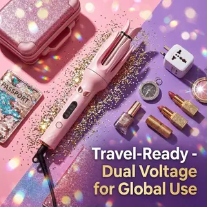 Automatic Rotating Curling Iron with Ionic Ceramic Coating, Creates Smooth Beach Waves Effortlessly, Portable Lightweight Hair Curling Wand with Dual Voltage Design, Perfect for Travel and On-the-Go Hairstyling Anywhere Plug Curler