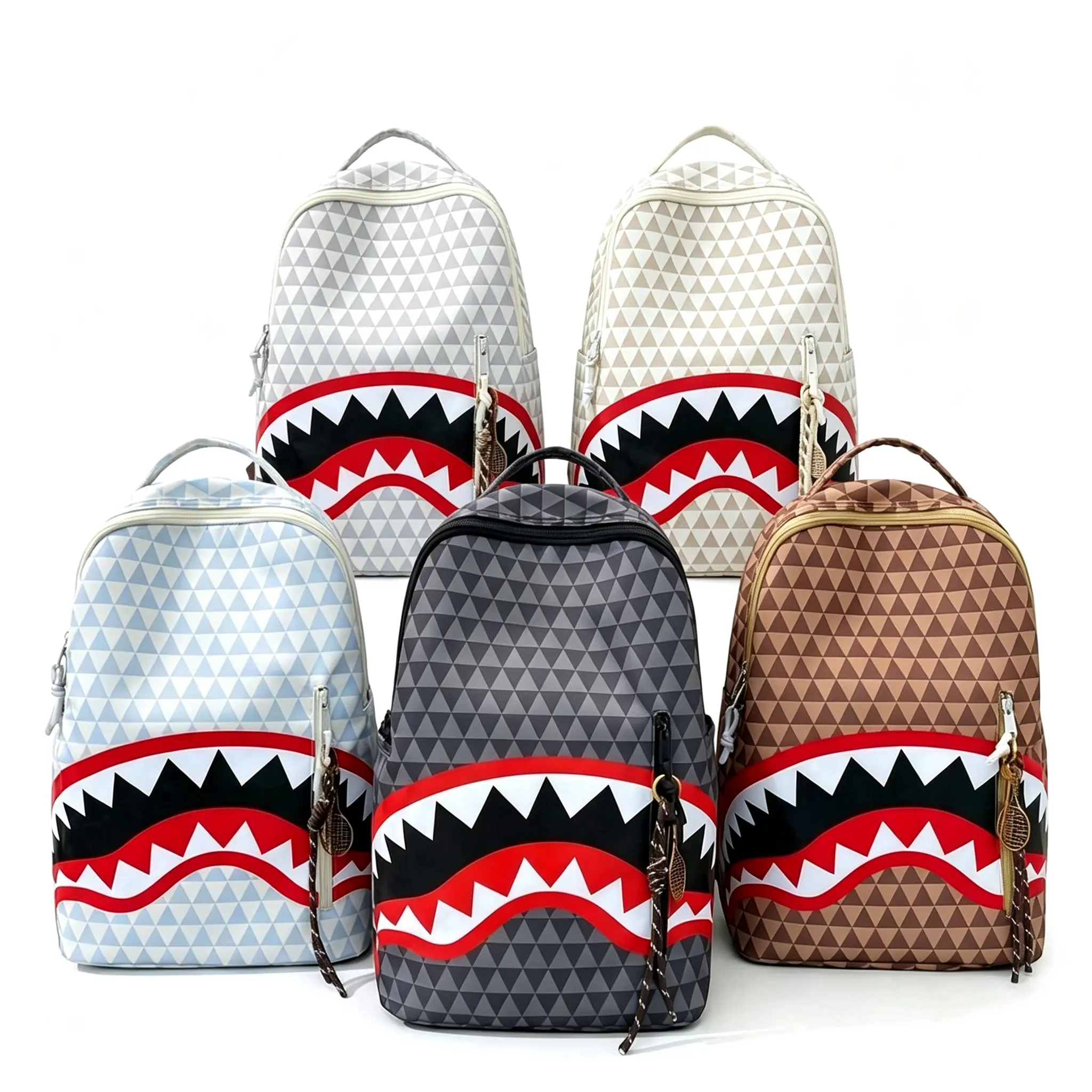 Shark Triangle Print Backpack, Multi-use Backpack for School, Travel & Daily Streetwear