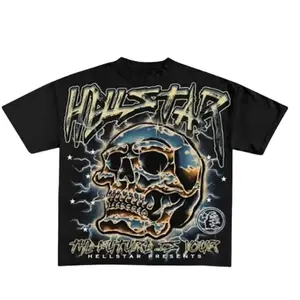 Hellst@r Dept Skull Graphic T-Shirt And Mesh Shorts Co-Ord T-Shirt Set Graphic T-Shirt with Handprint and Figures Design Tee Printed Pattern Men's and Women's Summer T-shirts