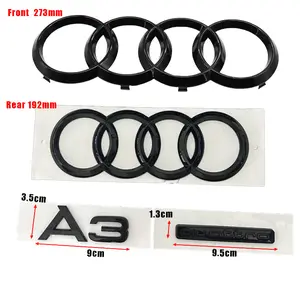 4Ring Logo 192mm 273mm Car Hood Front Grill Emblem Rear Trunk Badge Sticker For Audi A3 2010-2020 Quarrto Automobile Accessories Car Stickers