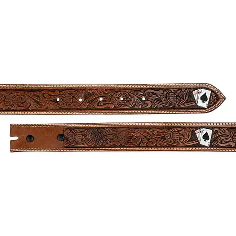 Roll-the-Dice Tooled Belt, Western Tolled Leather Belt,Decorative Belts with Playing Card Accents