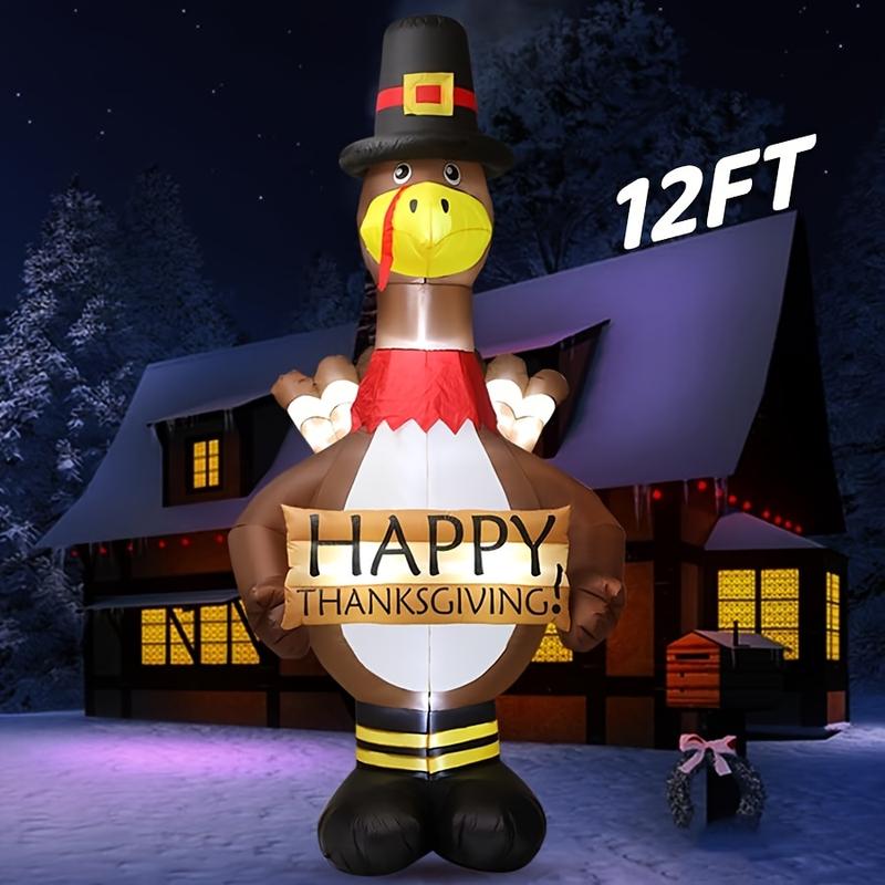 12FT Giant Blow Up Thanksgiving Inflatable Turkey Outdoor Decorations ...