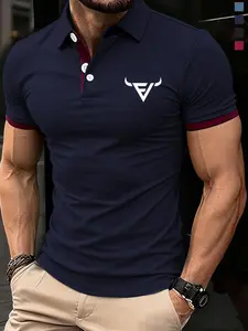 Versatile Lapel Design + Letter Printed Casual Daily Essential Polo, Soft Skin-Friendly Fabric, Perfect Fit for Gentleman Style