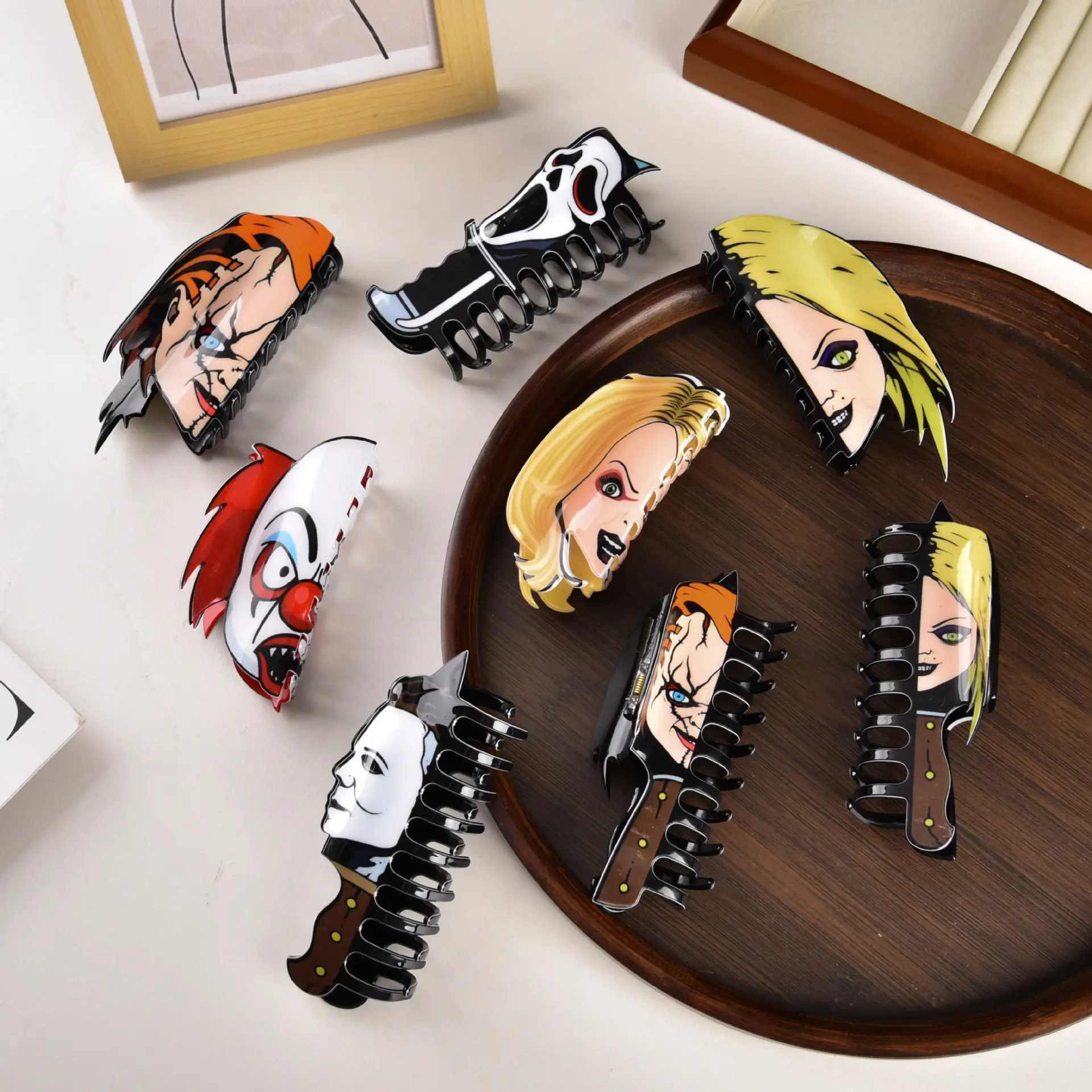 New Hair Clip Halloween Pattern Hair Accessory Clown Ghost Face Claw Clip Back of Head Hair Bun Shark Clip Hair Ornament Hair Clip