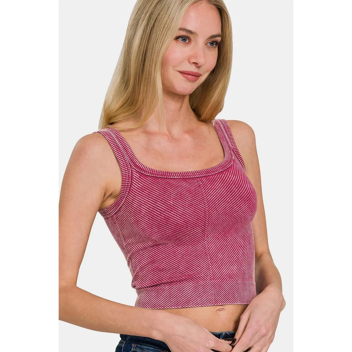 Zenana Washed Ribbed Scoop Neck Wide Strap Tank