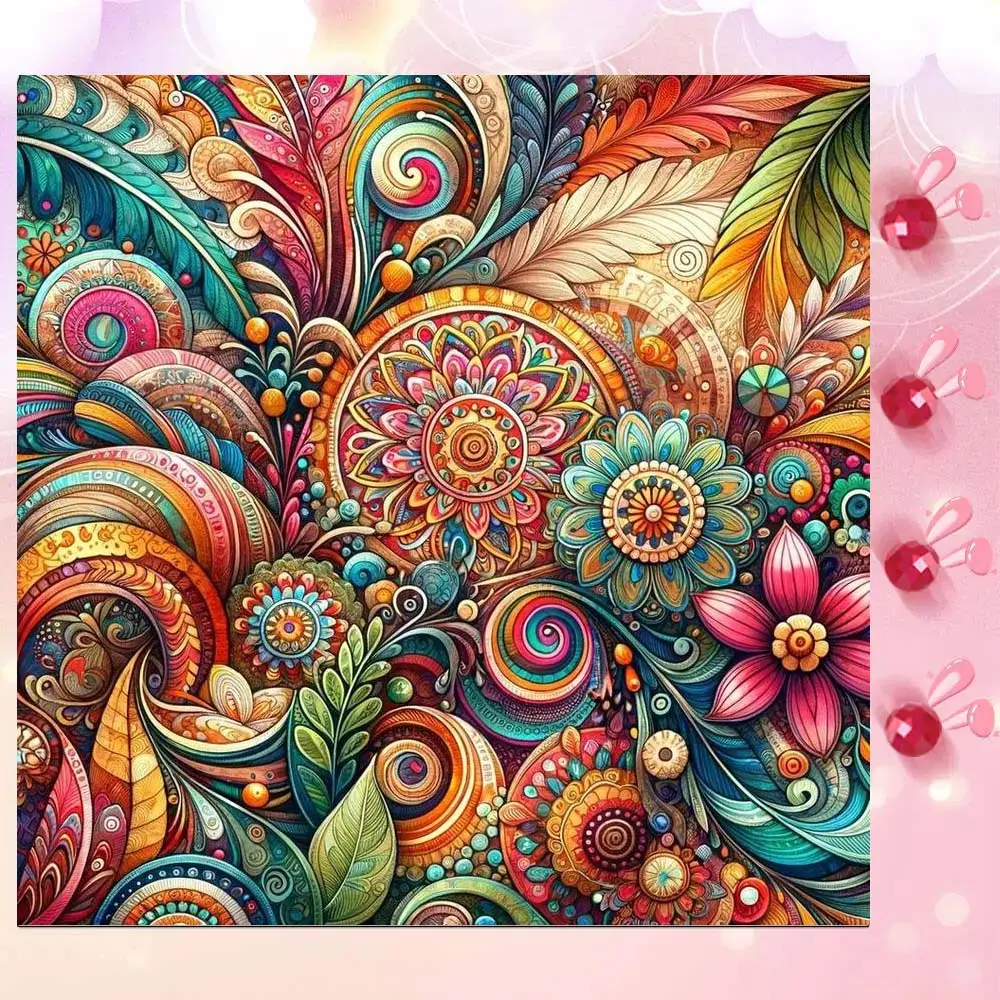 5D DIY Full Drill Round Diamond Painting - Diamond Art Kit Floral Swirl Mosaic, Diamond Pattern Design, Canvas - DIY Decorative Painting, Home Wall Decor, Suitable for Halloween and Christmas, Birthday and Anniversary Gifts, Handicraft, DIY Craft Supplies