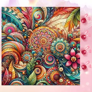 5D DIY Full Drill Round Diamond Painting - Diamond Art Kit Floral Swirl Mosaic, Canvas - DIY Decorative Painting, Home Wall Decor, Suitable for Halloween and Christmas, Birthday and Anniversary Gifts