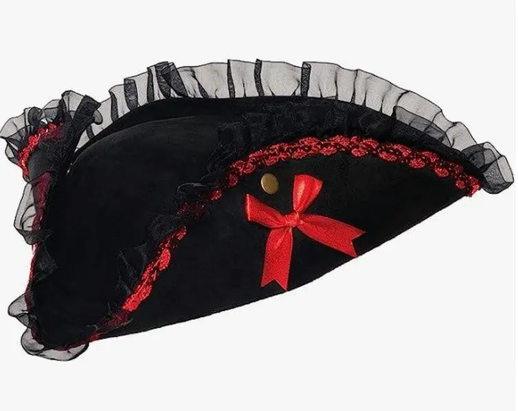 Pirate Tricorn Hat - Bows - Sequins - Black/Red - Costume Accessory - One Size