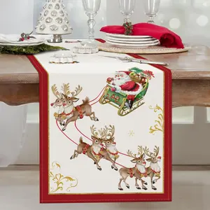 Christmas Reindeer Table Runner 13x72 Inch Santa Claus Sleigh Red  Seasonal Winter Holiday Kitchen Dining Table Decoration for Indoor Outdoor  Party Decor