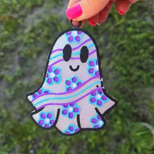 Ghost Car freshie, groovy ghost freshie, floral ghost air freshener