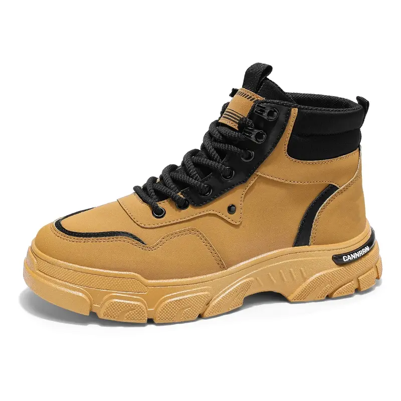 Men’s Waterproof Platform Combat Work Ankle Boots Non Slip Cushioned High Top Hiking Boots For Construction Outdoor Fall Winter Daily Wear