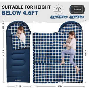 KingCamp 45°F Kids Sleeping Bag, Lightweight Waterproof & Compact Flannel Sleeping Bags Cold Weather & Warm Youth Essentials Gear Accessories for Camping, Fits 10-12 Children up to 4'7"-5'5" Tall