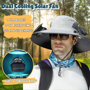 Solar Powered Fan Hat USB charging for Men and Women - Wide Brim Sun Hat with Built-in Fan for Summer Outdoor Activities Like Fishing Camping & Working