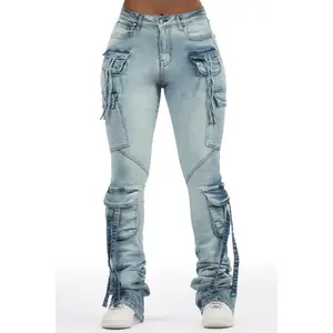 Rakesha Light Wash Cargo Super Stacked Jean