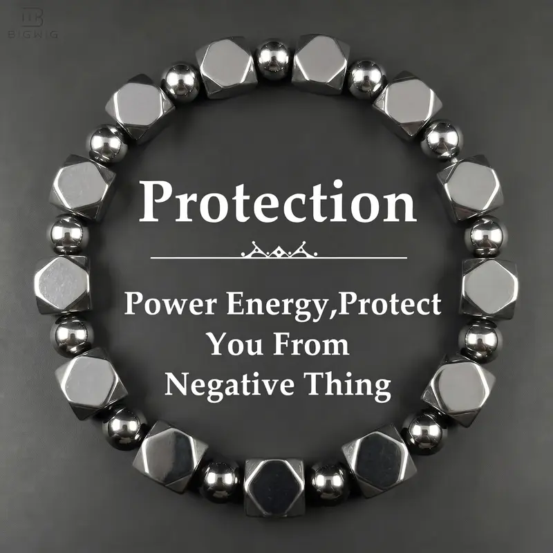 Hematite Beaded Healing Crystal Bracelet - Natural Stone Bracelets & Bangles, Grounding Energy Healing, Minimalist Unisex Costume Jewelry, Daily Wear Christmas Gift for Mom